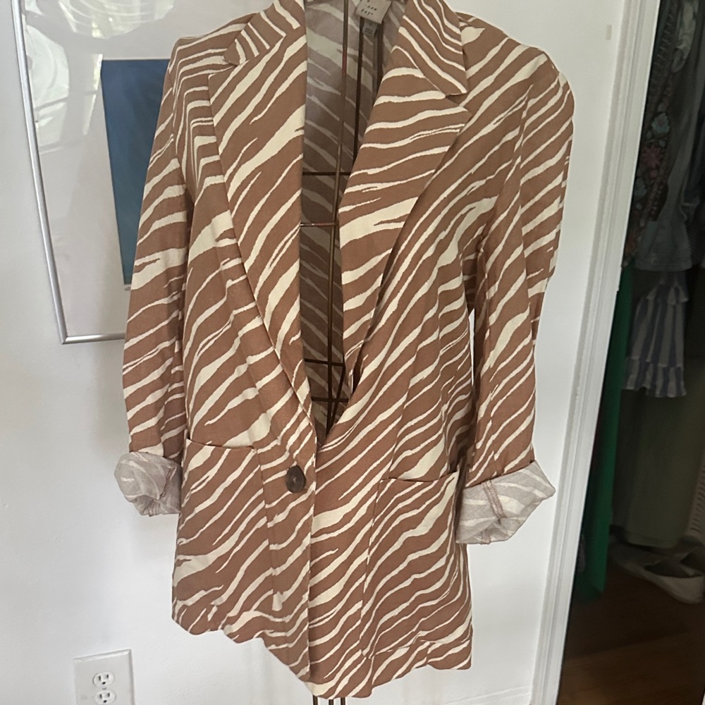 a new day Brown and White Zebra Print Blazer